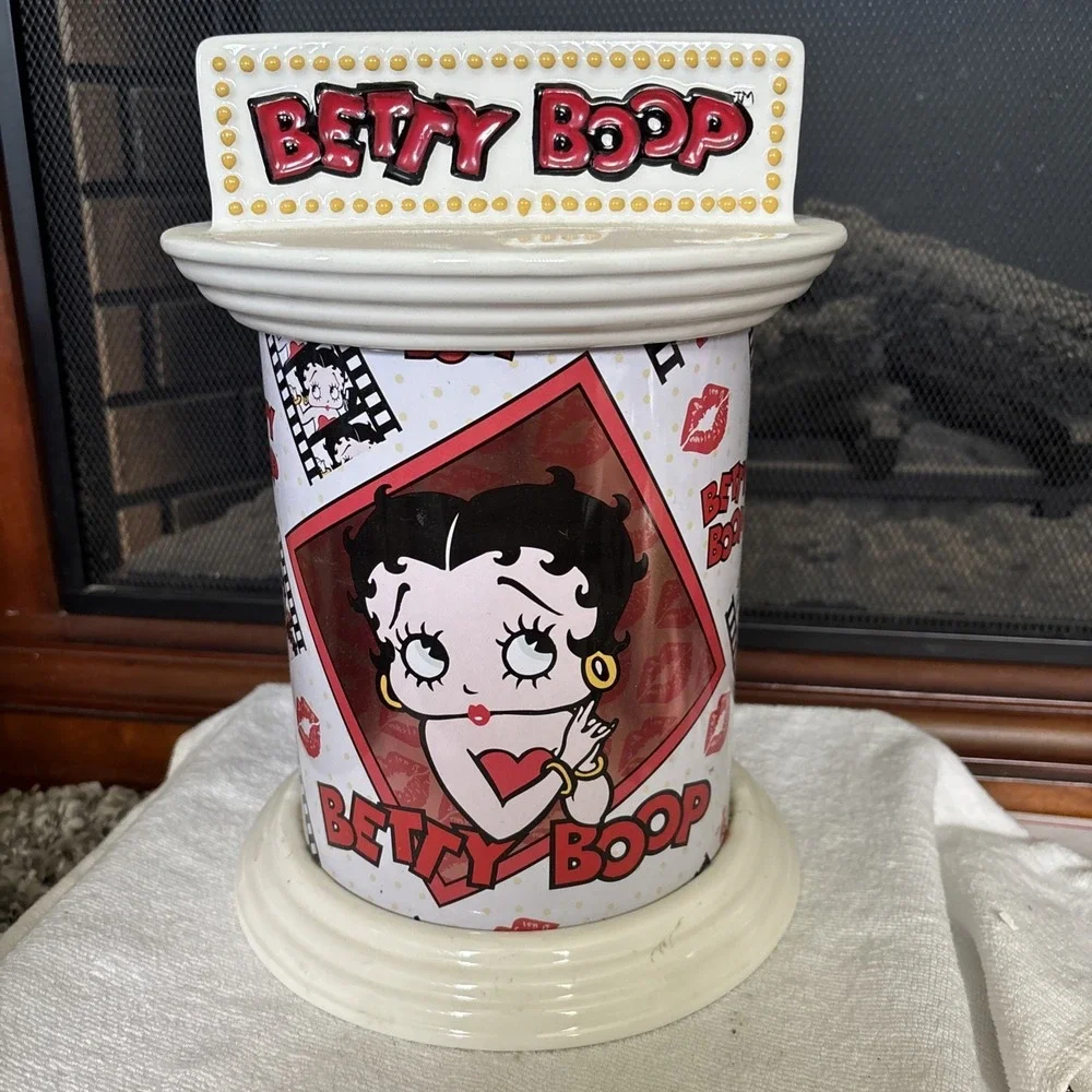 Vandor Betty Boop Metal Canister with Lid Cylinder Kitchen Storage 11in White